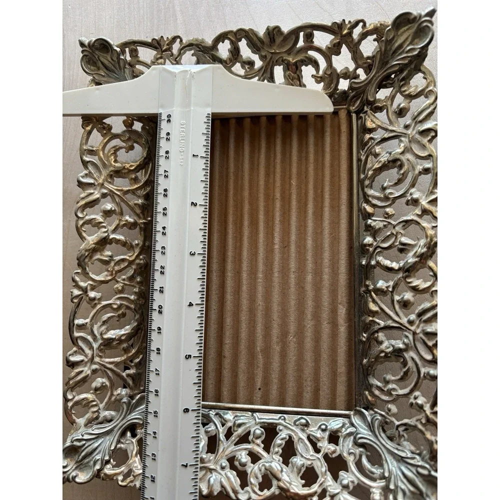 Vintage Ornate Photo Frame 5 x 7 Gold Filigree Metal Hollywood Regency No Glass